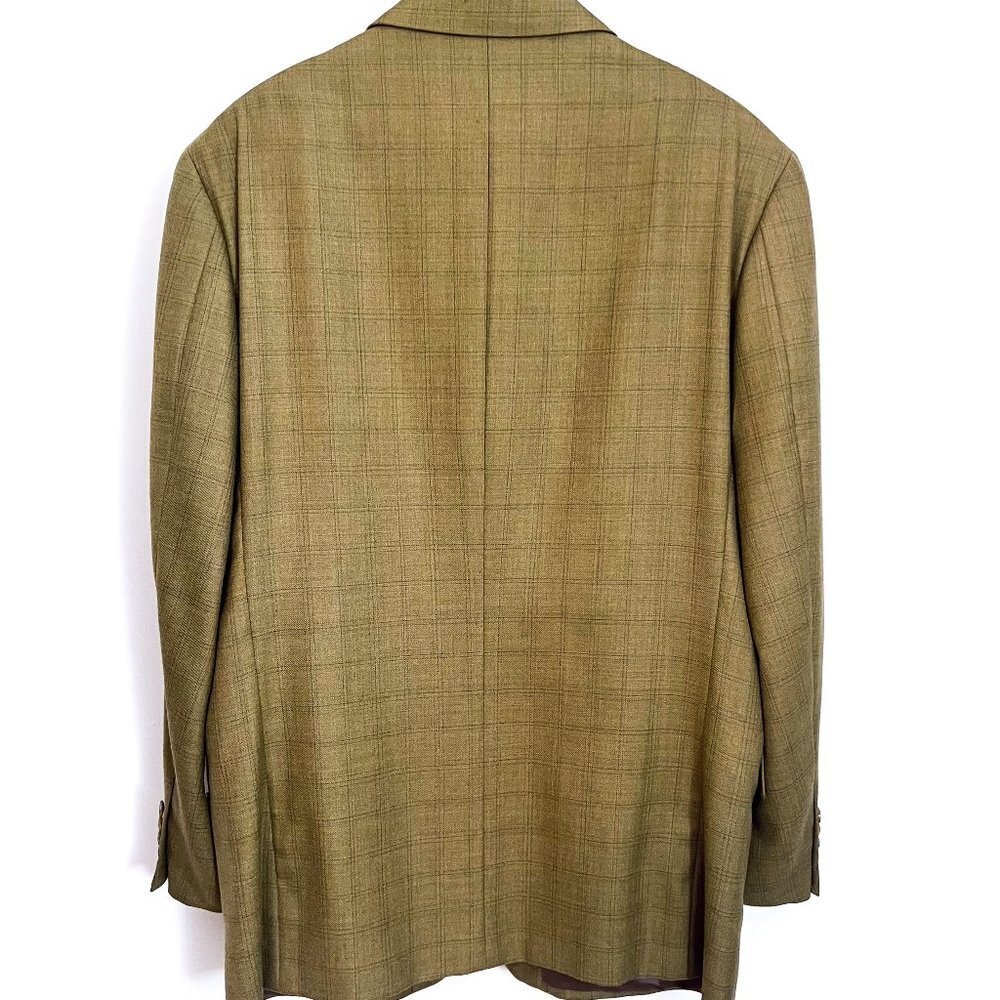 Joseph Abboud for Von Maur Wool Silk Brown Tan Windowpane Plaid Sports Coat 44R - Picture 3 of 14